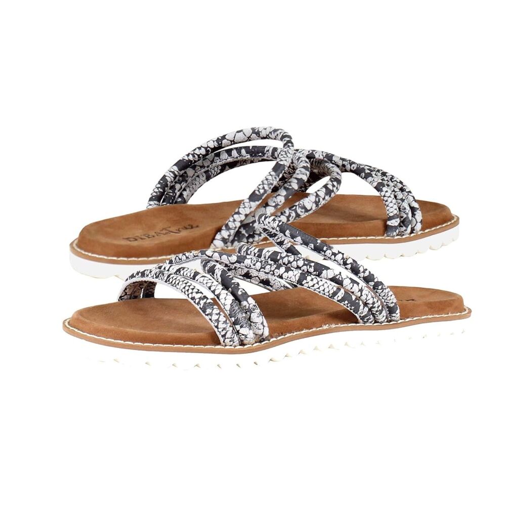 Diba Black & White Snake-Print Strappy Slide Sandals